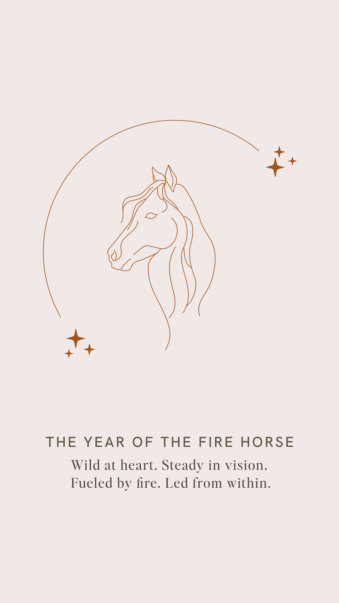 Minimalistisches Smartphone-Wallpaper in Rosé mit Pferde-Illustration und Schriftzug „The Year of the Fire Horse“
